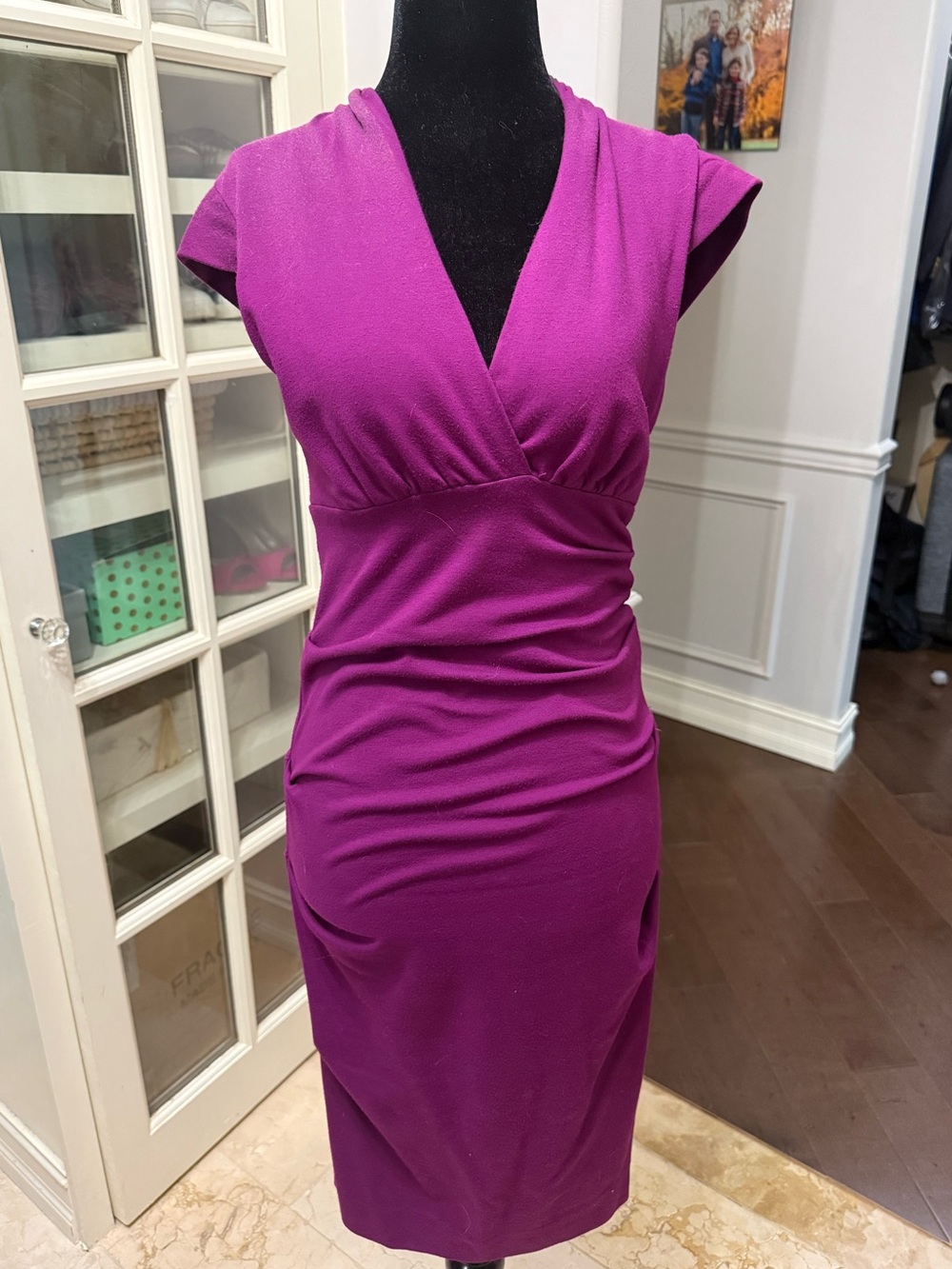 Nicole Miller Artelier Plum Cap-Sleeve V-Neck Sheath Dress Sz S